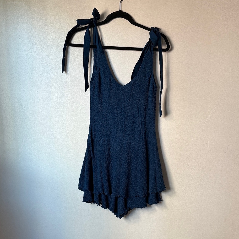 Free People Blue Tie-Shoulder Romper Jumpsuit